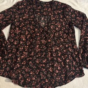 Jessica Simpson Floral Blouse Button Down Medium